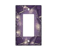 Mystical Fantasy Spellbook Theme Fanciful Single Rocker interruttore della luce copertura | Magico libro degli incantesimi, costellazioni stellari celesti, bottiglie di pozione fantasiose, penne d'oca fantasy