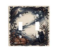 Mystical Forest Animal Night Scene Cat doppio interruttore luce piastra di | Animali della foresta, Luna Mezzaluna, Skyline Notte Stellata, Viti di edera, Tema Mistico Bosco, Moody Home Accents