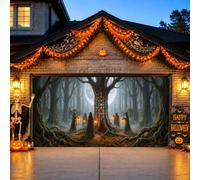 Mystical Forest Cloaked Figures Antico Albero Copertura per Porte Garage | Figure mantellate, decorazioni per porte del garage, luna piena, paesaggio forestale, atmosfera gotica
