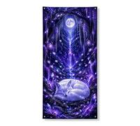 Mystical Foxes - Copertura decorativa per porta, motivo foresta viola incantata, decorazione per interni ed esterni, da appendere, per festival, vacanze, 91 x 182 cm