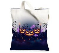 Mystical Gothic Pumpkins Art Jack-o'-lanterns Canvas Tote Bag 33 x 38 cm | Arte gotica, cristalli mistici, candele incandescenti, scena notturna autunnale, estetica strega