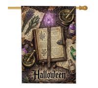 Mystical Grimoire Witchcraft Theme Halloween House Flag 71 x 101 cm | Tema stregoneria, bandiera da cortile, libro degli incantesimi magico, decorazione gotica, atmosfera mistica