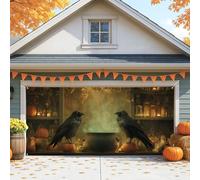 Mystical Halloween Copertura per porta del garage, corvo nero e calderone grande decorazioni per porte del garage, decorazione autunnale per esterni e interni, 390 x 180 cm