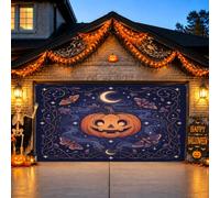 Mystical Jack-o'-Lantern - Copertura per porta del garage, decorazione per | Motivi di falena celeste, striscione per porta del garage, bordi ornati di vite, vortici di fumo etereo