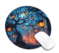 Mystical Lantern - Tappetino per mouse con foresta e paesaggio notturno fantasy, blu e arancione, bordo cucito, antiscivolo, per giochi e casa, ufficio, rotondo, 20 x 20 cm