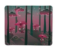 Mystical Magic Landscape Hills Alberi Mushroom Houses Crescent Moon Night Cielo Decorativo, Jade Green Pink, Bordo cucito
