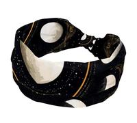 Mystical Moon in Art Space Astrologia Sfondo Largo Fasce per le donne, Yoga Allenamento Fasce larghe elastiche per capelli per lavare il viso trucco