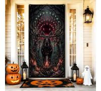 Mystical Moose Runic Forest Theme Halloween Door Covers 91,4 x 182,9 cm | Tema mistico della foresta, striscione del portico, rune antiche, estetica del bosco scuro, decorazione drammatica