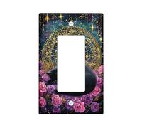 Mystical Night Light Switch Cover/Outlet, Cat and Roses Design for Home Decor, Artistic Wall Placche di Dimensioni Standard Single Rocker
