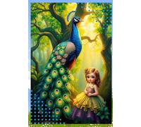 Mystical Peacock with cute Princess- 6” x 9” Paperback Notebook