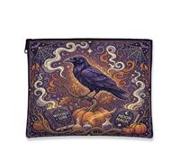 Mystical Raven And Witchy Magic Theme Halloween Makeup Bag 17,8 x 22,9 cm | Stile gotico, astuccio con cerniera per trucco, simboli occulti, motivo mistico vapore, illustrazioni libro degli incantesimi