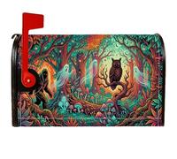 Mystical Sasquatch Forest Theme Autumn Magnetic Mail Covers 53 x 63 cm | Illustrazione fantasiosa della foresta, copertura della cassetta delle lettere, silhouette di gufo, figure spirituali eteree