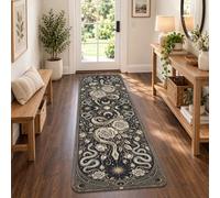 Mystical Snake and Rose Celestial Citazione Gothic Runner Tappeto 5x5 | Motivo floreale botanico, runner per tappeto, fasi lunari celesti, estetica gotica accademica, arte mistica del serpente