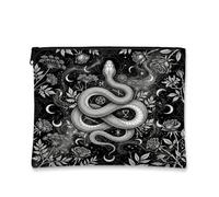 Mystical Snake e Celestial Rose Gothic Makeup Bag, nero, 7x9 Inch, gotico | Tema gotico celeste, astuccio con cerniera per trucco, accenti mistici di rosa, simboli geometrici occulti