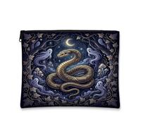 Mystical Snake Forest Pouch Halloween Makeup Bag, Blu scuro, 17,8 x 22 | Motivo gotico della foresta, borsa cosmetica, illustrazione mistica del serpente, accenti fantasma etereo