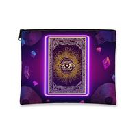 Mystical - Trousse da viaggio per cosmetici, con grafica a occhi, da donna, piccola borsa portatile in tela con cerniera, borsa da toilette per Halloween, Viola, 7x9 Inch, Occhio