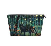 Mystical - Trousse per trucchi con gatto nero lucciole, trousse da viaggio per articoli da toeletta da donna, borsa per il trucco in pelle, organizer per trucchi, Argento, Taglia unica