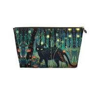 Mystical - Trousse per trucchi con gatto nero lucciole, trousse da viaggio per articoli da toeletta da donna, borsa per il trucco in pelle, organizer per trucchi, Oro, Taglia unica