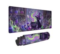 Mystical Witch Cat Fantasy Art - Tappetino per mouse grande, 40,6 x 91,4 cm | Fantasy Library Theme, tappetino da scrivania, bottiglie di pozioni gorgoglianti, accessorio cappello da mago