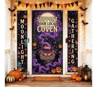 Mystical Witch Coven Citazione Halloween Porta Anteriore Set 3pcs | Estetica strega, set di striscioni per porta, scena mistica del calderone, decorazione gotica per la casa