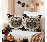 Mystical Witch Coven Illustration Throw Pillow Covers 12x12 Set di 2