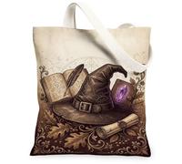 Mystical Witch Hat Fantasy Quote Vintage Canvas Tote Bag 33 x 38 cm