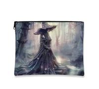 Mystical Witch - Trousse da viaggio per cosmetici, da donna, portatile, piccola in tela, con cerniera, per Halloween, nero, 7x9 Inch