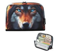 Mystical Wolf - Astuccio per matite con stampa animalier, astuccio con cerniera, grande astuccio per penne per ragazze, con stampa floreale, per adulti e bambini, per il rientro a scuola