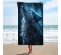Mystical Wolf Howling Into The Night Telo da spiaggia in microfibra senza sabbia, asciugamano da doccia grande, multiuso, assorbente, per bagno e piscina, 130 x 80 cm
