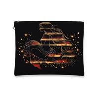 Mystical Zodiac - Trousse per cosmetici, da donna, con cerniera, in tela, compatta, portatile, con cerniera, motivo: sirenette stellate, nero, 7x9 Inch
