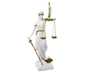 MystiCalls by Mayer Chess Statuetta decorativa per interni, modello Justitia, 35 cm, bianco/oro, statuetta decorativa per la casa, statua giuridica