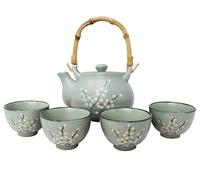 MystiCalls Set da tè giapponese con fiori di ciliegio per 4 persone, 1 teiera con colino da tè 4 tazze, set regalo, cerimonia del tè, stoviglie giapponesi