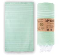 MyStilo Asciugamano per hammam in 100% cotone riciclato, sostenibile e naturale, asciugamano da sauna, telo doccia, asciugamano da bagno, asciugamano da yoga, petrolio, 100 x 200 cm, sultano (verde