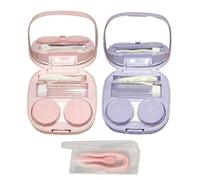 MYSUNBAR 2 contenitori per lenti a contatto, pinzette, bacchetta con specchio, mini scatola per lenti a contatto, portatile, da viaggio, multicolore, Organizer per borse