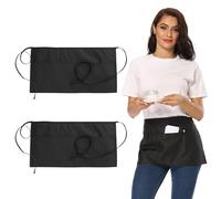 MytaYt 2 Pezzi Grembiule Nero Cameriere Corto Grembiule Grembiule Cucina Uomo Donna con 3 Tasche per Bar Bistrot Ristorante