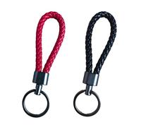 MytaYt 2 Pezzi Portachiavi In Pelle Intrecciata a Mano 12cm - Ciondolo Per Chiavi di Auto e Casa - Uomo e Donna - Nero e Rosso Scuro