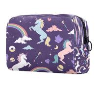 Myth Unicorns Rainbow Cloud Magic Cosmetic Bag per donne, beauty case da viaggio grande borsa organizer con cerniera, Multi, 18.5x7.5x13cm/7.3x3x5.1in, Beauty case