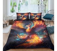Mythical birdcopripiumino microfibra 3 pezzi motivo 3D cerniera nascosta Fantasy fire phoenix Set Di Copripiumino con federe per cuscini soffice morbido e comodo for adulti Double（200x200cm）