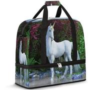 Mythical - Borsone da viaggio con unicorno bianco, per donne e uomini, per il fine settimana, pieghevole, separato dal bagnato, 47 l, per sport, palestra, yoga, Colore, 47 L, Organizer per borse