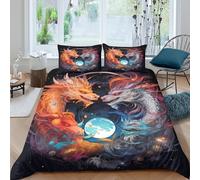 Mythical dragonSet Di Copripiumino microfibra 3 Pezzi stampa di 3D cerniera nascosta Fantasy creature copripiumino con federe traspirante ultra morbido for coppie Super king（260x220cm）