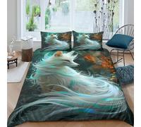 Mythical fox artcopripiumino microfibra 3 pezzi motivo 3D cerniera nascosta Fantasy creature illust Set Di Copripiumino con federe per cuscini soffice for bambini e adolescenti King（220x240cm）