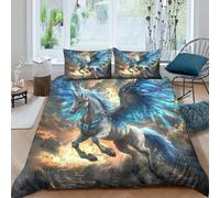 Mythical unicorncopripiumino microfibra morbida 3 Pezzi stampa 3D cerniera nascosta Fantasy winged creature Set Di Copripiumino con federe per cuscini soffice for adulti King（220x240cm）