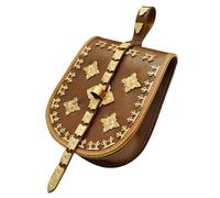 Mythojan Medieval Leather Birka Bag Leather Belt Pouch Viking Birka Bag with Solid Brass Embossed Decoration for Viking Cosplay Reenactment SCA LARP - Brown