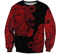 Mythology Nordic Odin Tattoo 3D Felpa Stampata, Fai da Te Costume Viking, Dragon Rune Celtic Rune Cool Neutre Harajuku Street Trucco da Uomo Viking(Sweatshirt,XL)