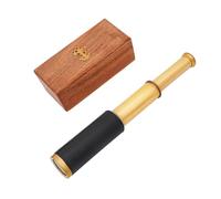 Mythrojan Brass Handheld Telescope 9" Mini Leather Brass Spyglass with Wooden Box Pirate Telescope, Spyglass Collapsible Monocular Decorative Binocular Gift