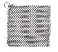 Mythrojan Cast Iron Cleaner, 7.8 Inches Rectangle Chainmail Scrubber with Hanging Ring Dishcloth Stainless Steel Chainmail Scrubber for Skillet, Wok, Pan & Pots Cleaner