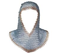 Mythrojan Chainmail Coif Armor Medieval Replica Armour with Brass Edges Viking Knight Renaissance 16 gauge Armor Chain Mail Hood for Cosplay Reenactment Medieval Events Viking LARP - Large