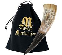 Mythrojan Corno medievale per bere, corno vichingo, norreno realizzato con corno autentico naturale al 100% per eventi medievali LARP Cosplay, birra idromele da bere, Finitura - 400 ml