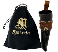Mythrojan Drinking Horn with Leather Holder Authentic Medieval Inspired Viking Wine/Mead Mug - Brown - 400 ML