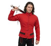 Mythrojan Late Medieval Padded Arming Doublet Gambeson with Brass Aiglets, Ideal for Knightly Medieval Reenactment LARP, Red, S